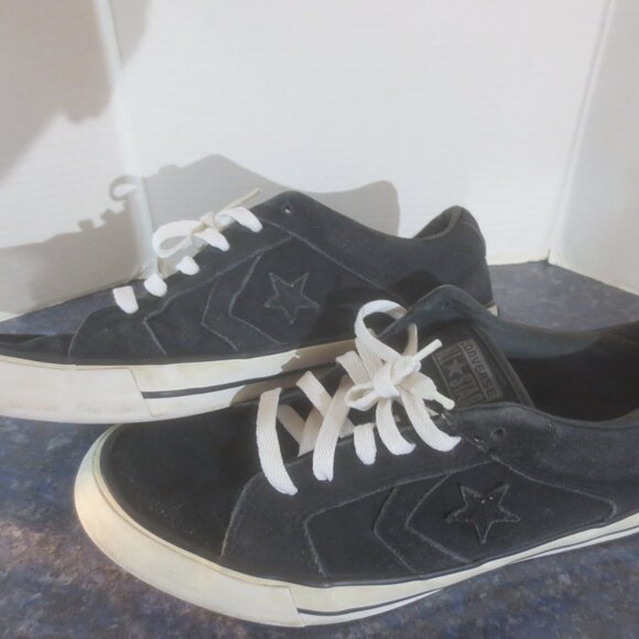 Vintage Retro Old School Black Leather Suede Converse All Star Low Cut Sneakers - Picture 8 of 16